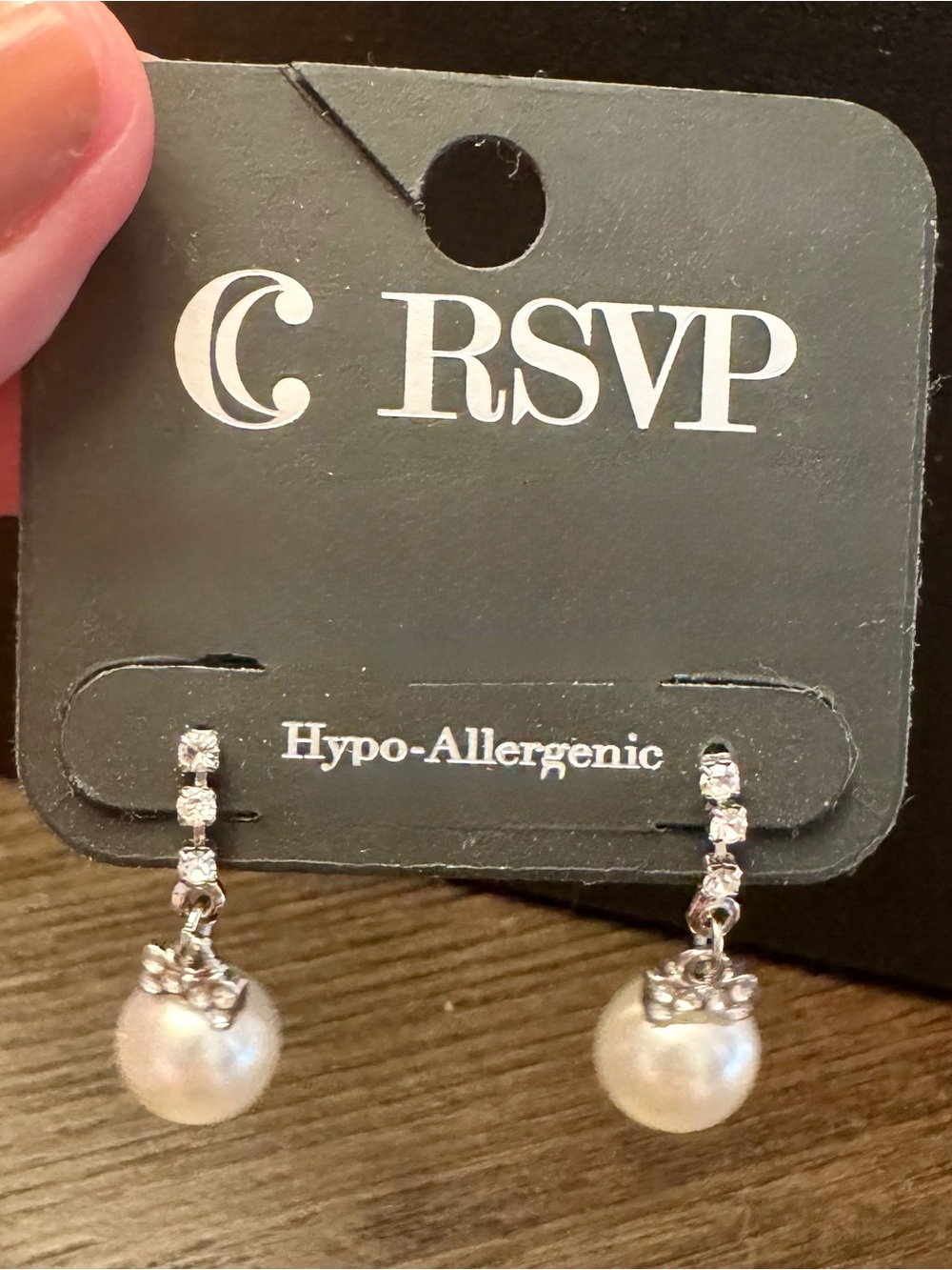 RSVP Silver and White Pearl Drop Earrings with Crystal Accents